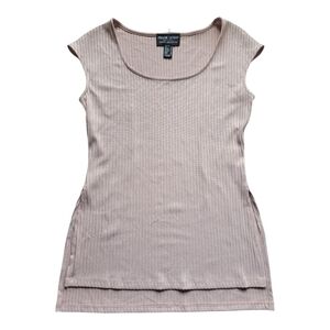 Frank Lyman Pink Metallic Glitter Ribbed Cap Sleeve Tunic Top Blouse Y2K